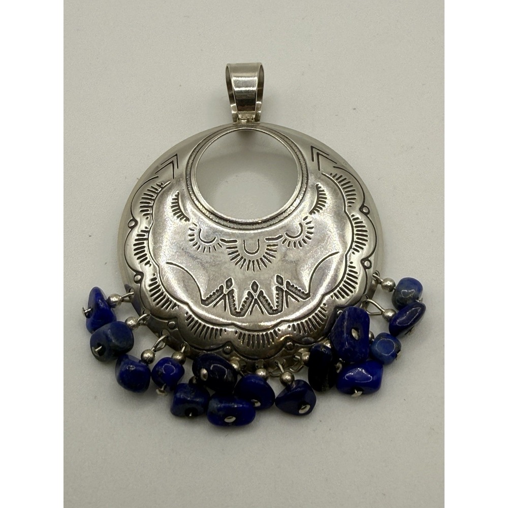 Sterling Silver Pendant Quoc QT 925 Lapis Nugget Southwestern Dangle Etched